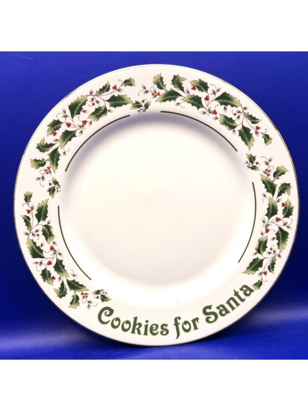 Cookies for Santa Porcelain Plate Japan Vintage Holly Berries Gold Trim 7.5"